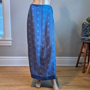 Vintage 90s Y2K Express Silk Wrap Skirt Blue Floral Fairycore Grunge Size 5/6